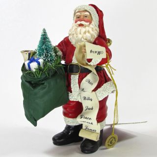 Possible Dreams Checking His List 7 " Clothtique Figurine Ornament Santa Toy Sack