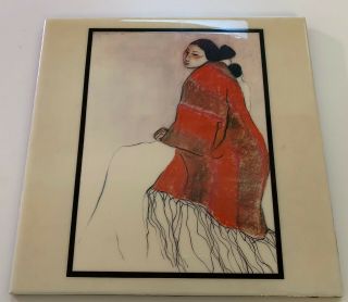 Rc Gorman Ceramic Art Tile - - " Santa Fe Woman " Marked With Signature And 1978