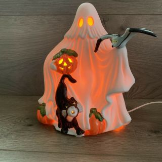Freddie The Ghost Prettique Inc 1991 Porcelain Light Up Bat Black Cat Halloween