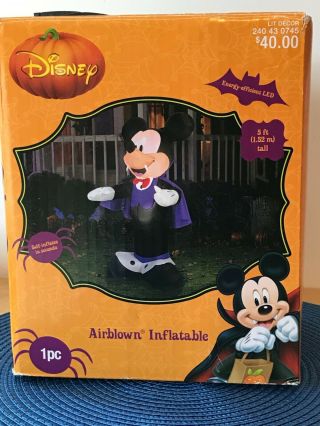 Disney 5 Ft Halloween Airblown Inflatable Mickey Mouse Dracula Led