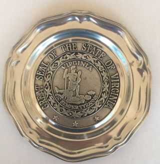 Vintage Metal Great Seal Of The State Of Virginia 7 " Plate Dish Pewter??