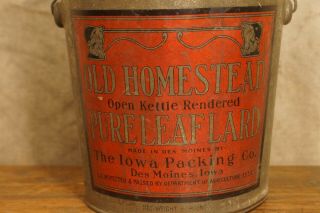 Antique Pure Leaf Lard Tin Can Iowa Packing Co.  Des Moines IA Rare Brand 2