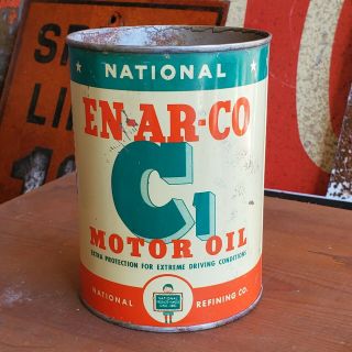 Vintage Enarco En - Ar - Co Motor Oil Quart Oil Can Tin Metal Empty