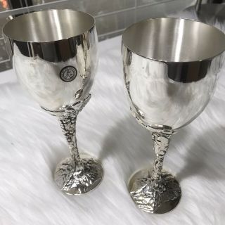 Godinger Silver - Plate Goblets Wine Glasses Grape Embossed Stem 7.  5”