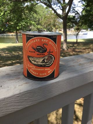 Vintage Black Swan Oyster Tin/can - Shady Side Maryland - 1 Pint