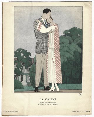 Vintage 1922 French Art Deco Pochoir Gazette Du Bon Ton Dœuillet,  Larson Fashion