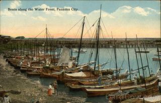 Panama City Boats Along The Waterfront Postcard Vintage Post Card