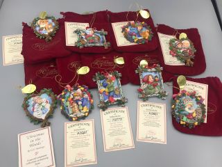 9 Ashton Drake Christmas In The Woods Gg Santiago Ornaments W/ Bag & Certificate