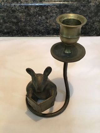 Spi San Pacific International Mouse Reading A Book Candleholder Brass