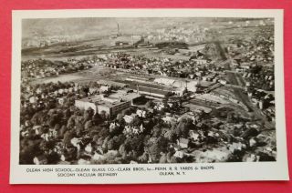 Vintage Rppc Postcard Olean Ny Air View High School,  Olean Glass,  Clark Bros.