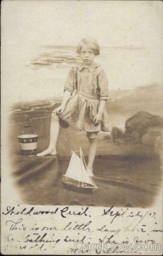 1907 Rppc Wildwood Crest,  Nj Daughter On Beach Cape May County Jersey Vintage