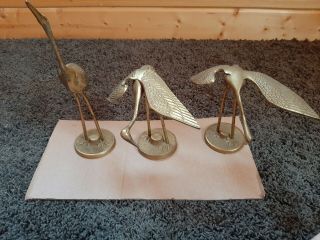 Trio Of Vintage Mid Century Modern Brass Heron Egret Crane Figures Made In Korea