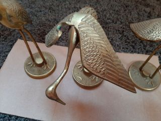 Trio of Vintage Mid Century Modern Brass Heron Egret Crane Figures Made in Korea 3