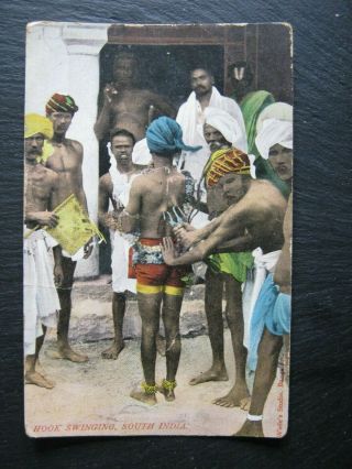 Scarce Old Postcard - Hook Swinging,  South India