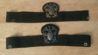 (2) Wwii Us Navy Officer Hat Badge With Band 1 Sterling Silver