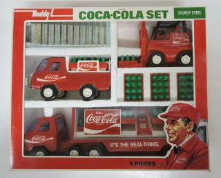 Nib Vtg 1976 Buddy L Brute Coca - Cola Set 4973c Sturdy Steel - Toy Coke Trucks