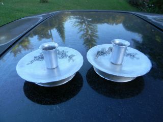 Vintage Hammered Aluminum Two Candle Holders Wendell August Forge Dogwood