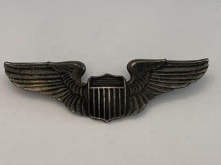 Vintage Ww2 Aircraft Pilot Pin Back Wings Sterling Silver 3” Pinback Wwii