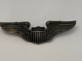 Vintage WW2 AIRCRAFT PILOT Pin Back WINGS Sterling Silver 3” Pinback WWII 2