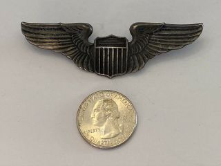 Vintage WW2 AIRCRAFT PILOT Pin Back WINGS Sterling Silver 3” Pinback WWII 3