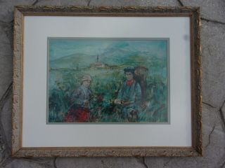 Vintage Limited Edition Print By Edna Hibel " Grape Pickers Of Alsace "
