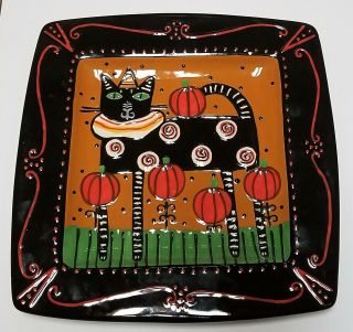 Bloom For Bethany Lowe Black Cat In Pumpkin Patch Halloween Square Plate 11.  5 "