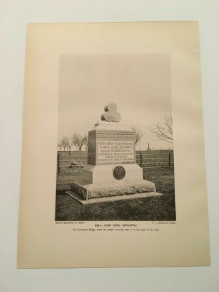 Kp46) 125th York Infantry Monument Gettysburg Civil War 1900 Print