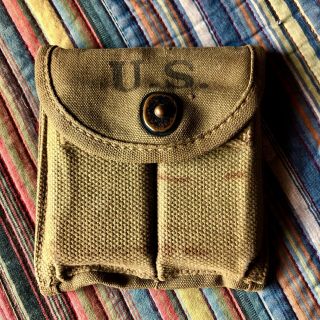 Vintage Wwii U.  S.  Army Hamlin Canvas Goods Co.  1943 Ammo Pouch With 2 Magazines