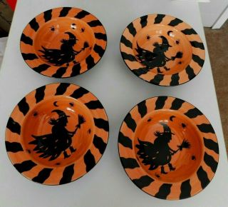 Laurie Gates Ware Halloween Salad Bowl Witch & Spiders Set Of 4