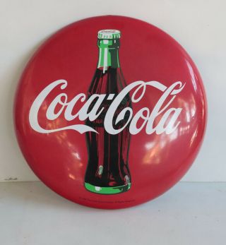 Vintage 1990 12 " Round Red Coca Cola Button Sign With Bottle