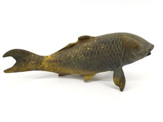 Vintage Brass Koi Goldfish Statue Figurine Patina Wear 10 " Mcm Decor