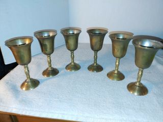 Vintage Set Of 6 Solid Brass Goblets