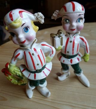 Vintage Boy & Girl Kreiss Christmas Elf Pixies Figurines