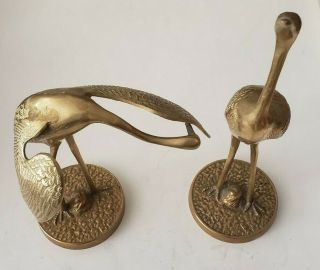Vintage Mid Century Modern Brass Heron Egret Crane Figures Patina