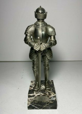 Vintage Sec.  Xv Medieval Knight W/ Sword Figurine 9in Statue Peltro Pewter Italy