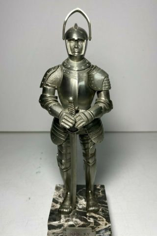 Vintage SEC.  XV Medieval Knight w/ Sword Figurine 9in Statue Peltro Pewter Italy 2