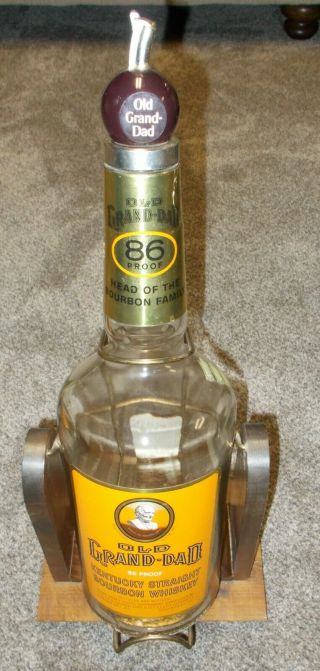 Old Grand Dad - Barware - 1 Gal Whiskey Bottle W/ Wood Rocking Stand & Pourer