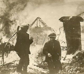 Blizkrieg German Soldier View Of Polish Men By Village Burning; 1939