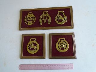 Horse Saddle Harness Brass Medallions Set Of 5 Framed Nicely