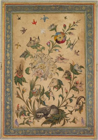 Indian Art : " A Floral Fantasy Of Animals And Birds " (1600s) — Fine Art Print