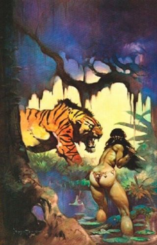 Vintage Frank Frazetta Art Escape On Venus 1972 Full Color Plate Gga Tiger Knife