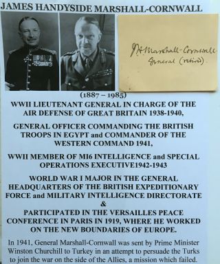 Wwii Mi6 Intelligence General Great Britain Marshall - Cornwall Autograph Signed