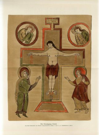 1895 Medieval Manuscript Facsimile Jesus Christ On The Cross Lithograph Print