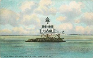 C - 1910 Long Beach Bar Light Long Island York Gardiners Postcard 3011