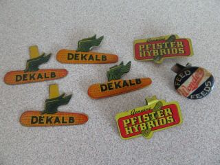 Vintage Dekalb Seed Flying Corn Pfister Hybrids Wonder Tin Litho Lapel Pin Badge