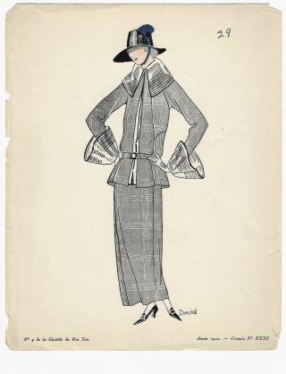 Vintage 1922 French Art Deco Pochoir Gazette Du Bon Ton Jazz - Age Flapper Fashion