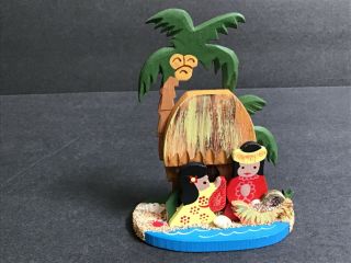 Vtg - 1970’s Emgee Wood Hand Carved/painted Manger/nativity Scene Ornament - Hawaii