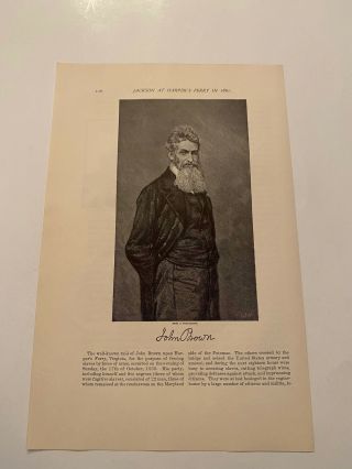 Kp77) John Brown Portrait Abolitionist Harpers Ferry Civil War 1887 Engraving