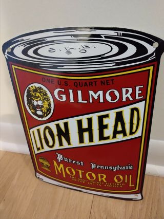 Gilmore Lion Head Can Gasoline Oil Porcelain Sign.  On Any 8 Signs