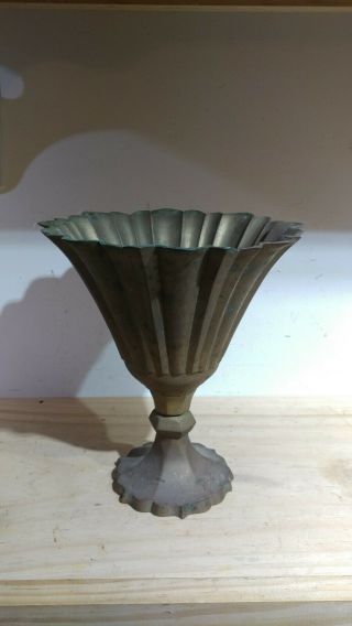 Vintage Solid Brass Trophy Urn Champagne Bucket Planter Vase Patina Cup 7 " Diam